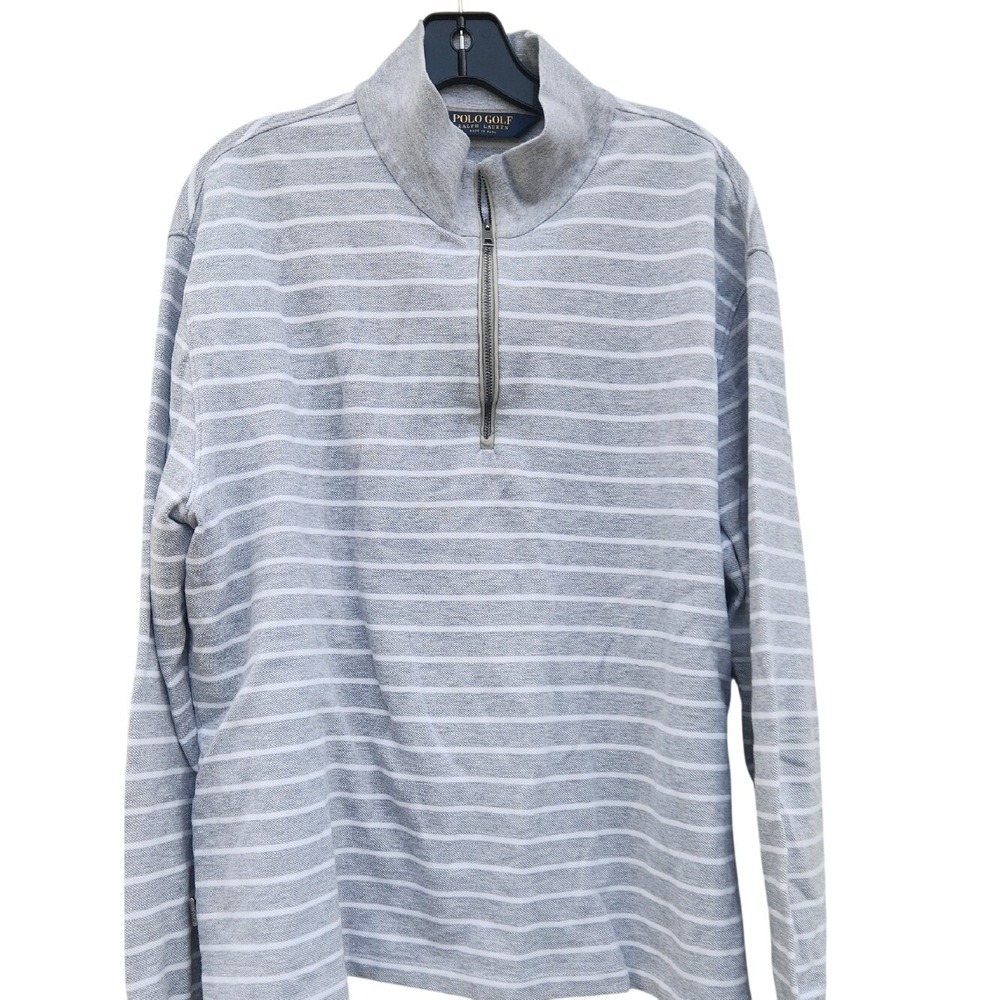 Ralph Lauren Golf Polo Quarter Zipper Preppy Coastal Luxury Striped Large Cotton